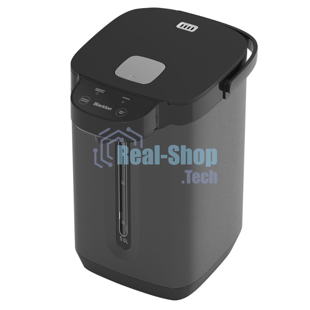 Термопот Blackton Bt TP500 Black, мощность 1800 Вт, объем 5 л, электронный тип управления, функция повторного кипячения, функция поддержания температуры, способы подачи воды - электрическая помпа, индикатор уровня воды, автоотключение при недостаточном количестве воды, защита от перегрева, съемная крышка, ручка для переноски, материал корпуса - металл, пластик, материал внутренней камеры - нержавеющая сталь, длина электрошнура 1.0 м, напряжение 220-240 В, 50-60 Гц, защита от поражения электротоком класс I