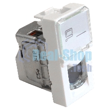 Вставка Mosaic 22.5x45, RJ-45 STP, кат.5e, со шторкой и увеличенным окном маркировки, белая