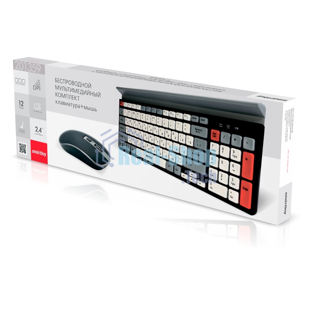 Комплект клавиатура+мышь Smartbuy SBC-201359AG-KW беспроводной, USB, 1600 DPI, чёрный