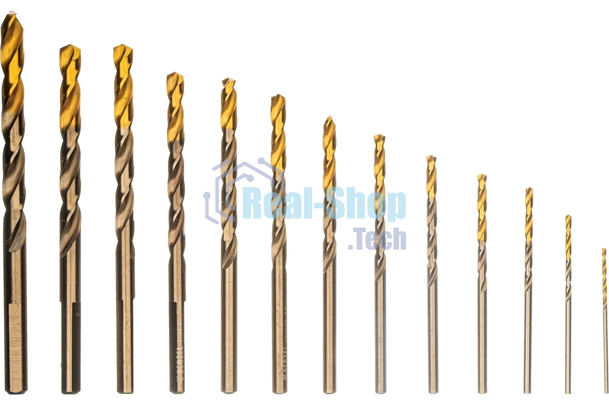 Набор сверл по металлу Denzel 1,5-6,5мм, Р6М5К8-TiN, Golden Tip, 13 шт 723006