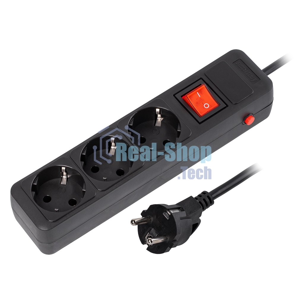 Сетевой фильтр 16А, 3500 Вт, 3 гнезда, без з/ш, с з/к, ПВС 3x1.0, 5 м, черный (SBSP-3-50-K)