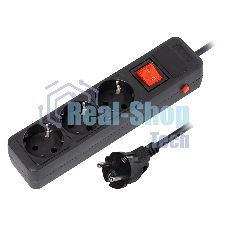 Сетевой фильтр 16А, 3500 Вт, 3 гнезда, без з/ш, с з/к, ПВС 3x1.0, 5 м, черный (SBSP-3-50-K)