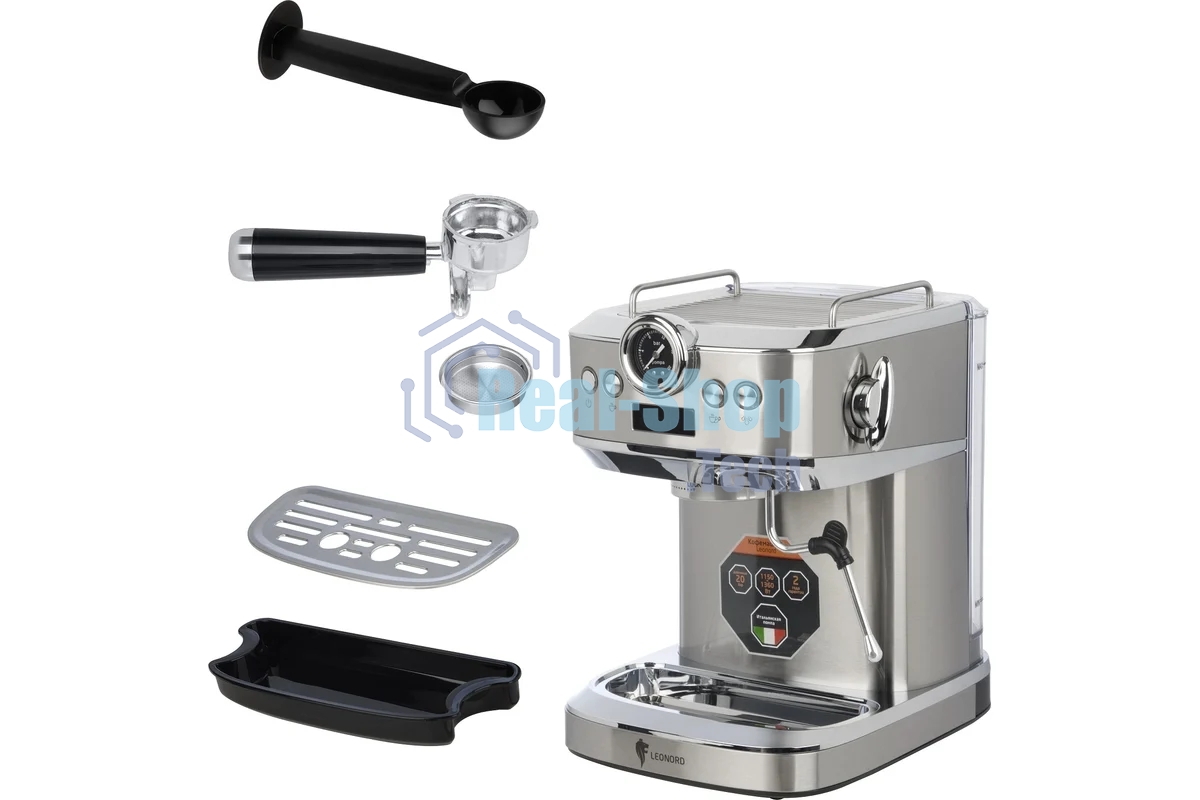 Кофеварка рожковая LEONORD LE-1753 Pro (108136) стальной, исп. кофе - молотый, 1,2 л, 1360 Вт, 20 бар