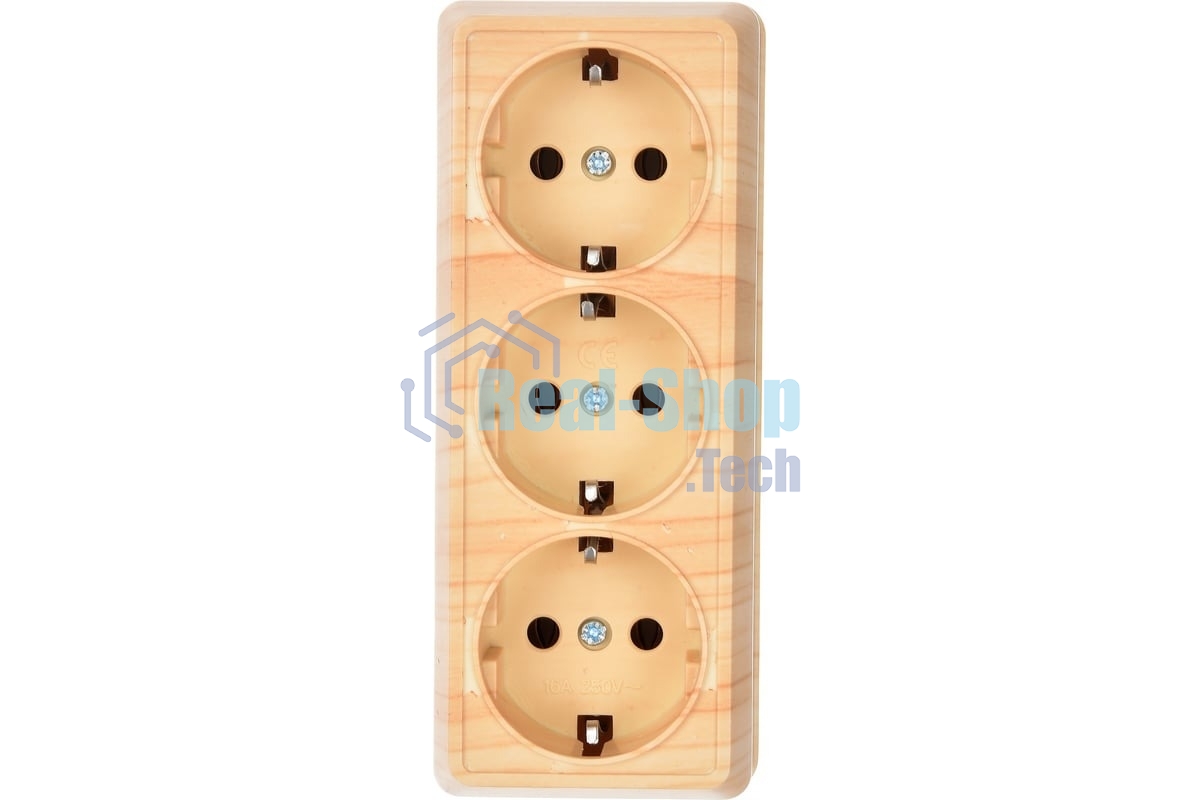 Розетка 3-м ОП Октава 16А РС23-3-ОС с заземл. сосна ИЭК ERO31-K03-16-DC