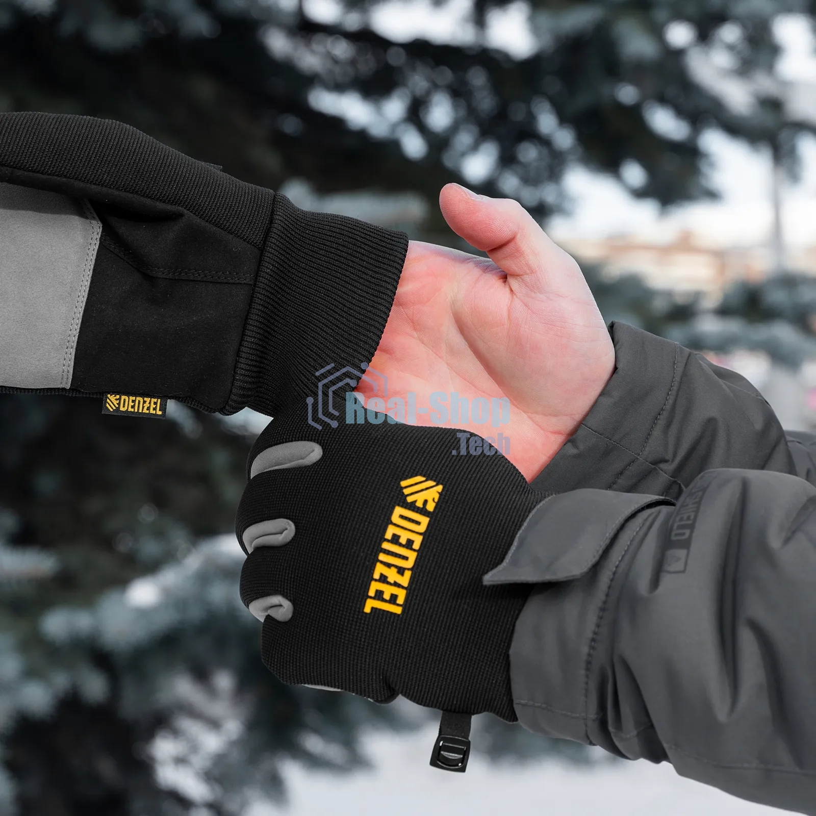 Перчатки универсальные Denzel 68094 двойные, работа с сенсорным экраном, вязаная манжета, размер 10