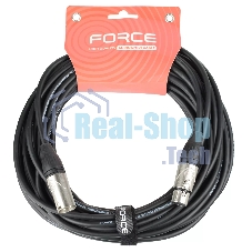 Кабель микрофонный FORCE FMC-05/15XLR (M) - XLR (F), высококачественный балансный, малошумящий с проводниками из безкислородной меди OFC, диаметр 6 мм, профессиональные металлические разъемы, длина 15 м, цвет черный