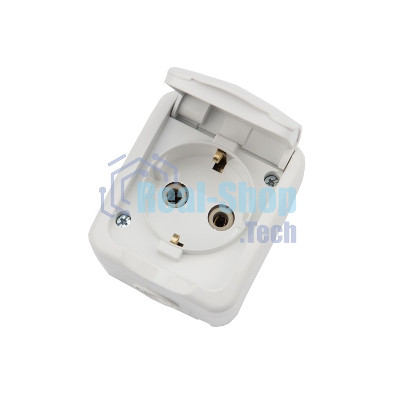 Розетка одноместная Kranz Mini OG открытой установки с заземлением, IP54 белая