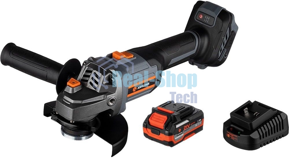 Угловая шлифовальная машина бесщеточная УШМ Anycons JM-125S, 125м, 21В, 8500 об/мин, 2 акб, JM-1252