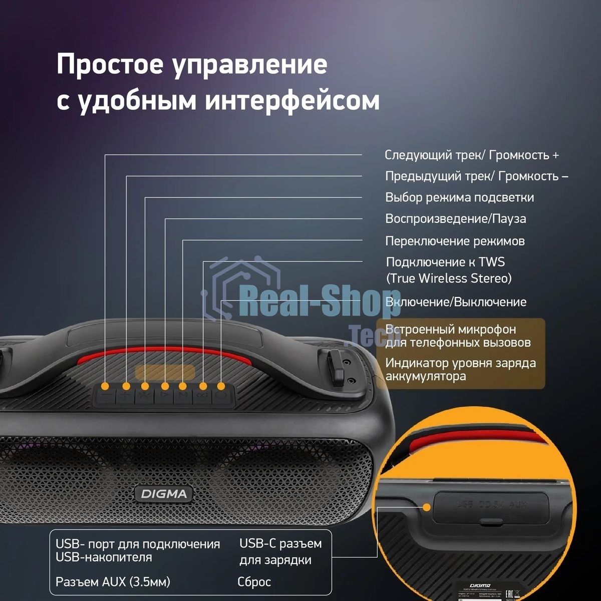 Колонка портативная Digma D-PS1531 черный/черный 40W 2.0 BT 10м 3000mAh