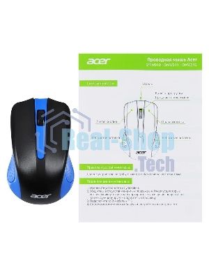 Мышь проводная Acer OMW011 черный/синий, 1200 dpi, USB, кнопки - 3