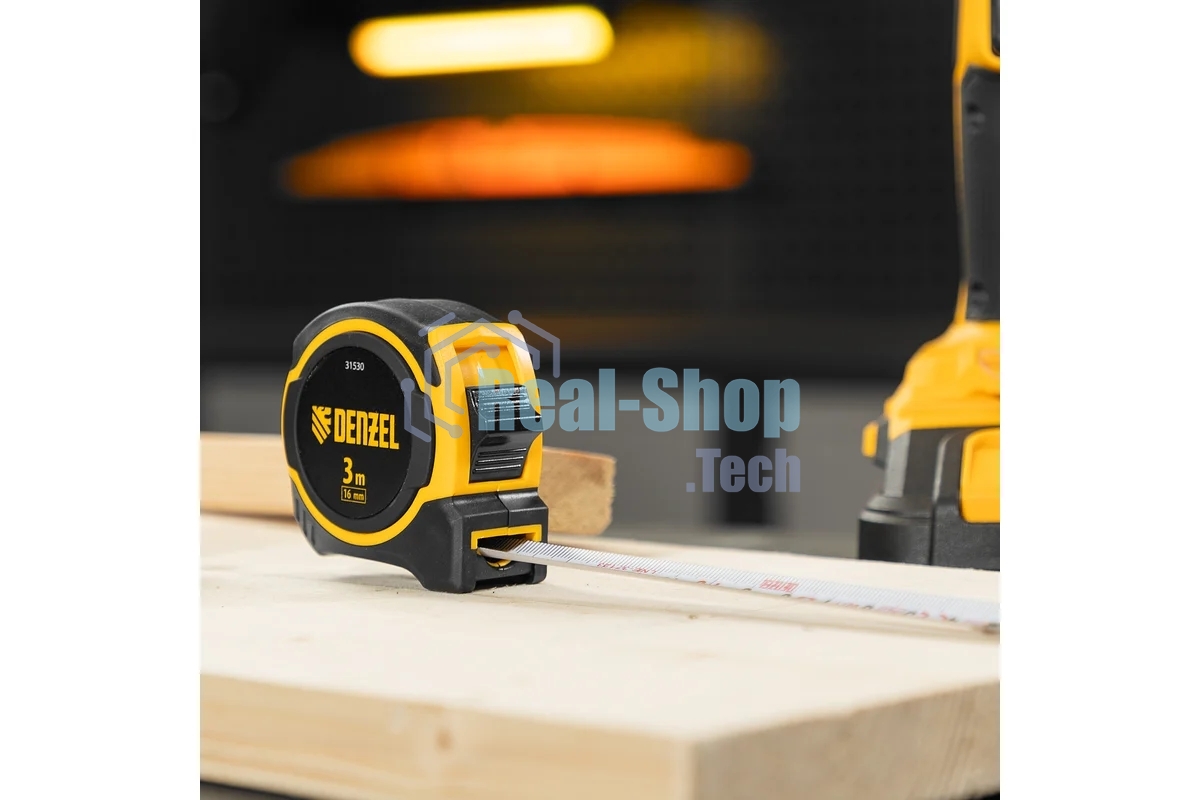 Рулетка Denzel 3м х 16мм, двухкомп. корпус, магнитный обрезиненный зацеп