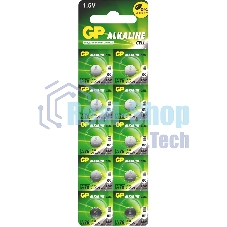 Алкалиновые пуговичные батарейки GP A76 (A76FRA-2C10250/5000) 10шт на отрывном блистере