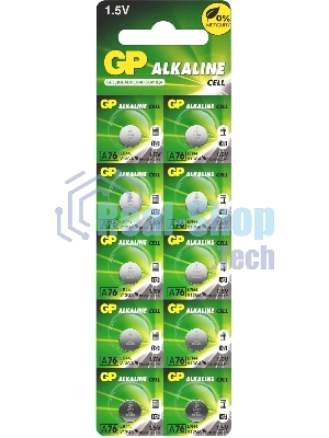 Алкалиновые пуговичные батарейки GP A76 (A76FRA-2C10250/5000) 10шт на отрывном блистере