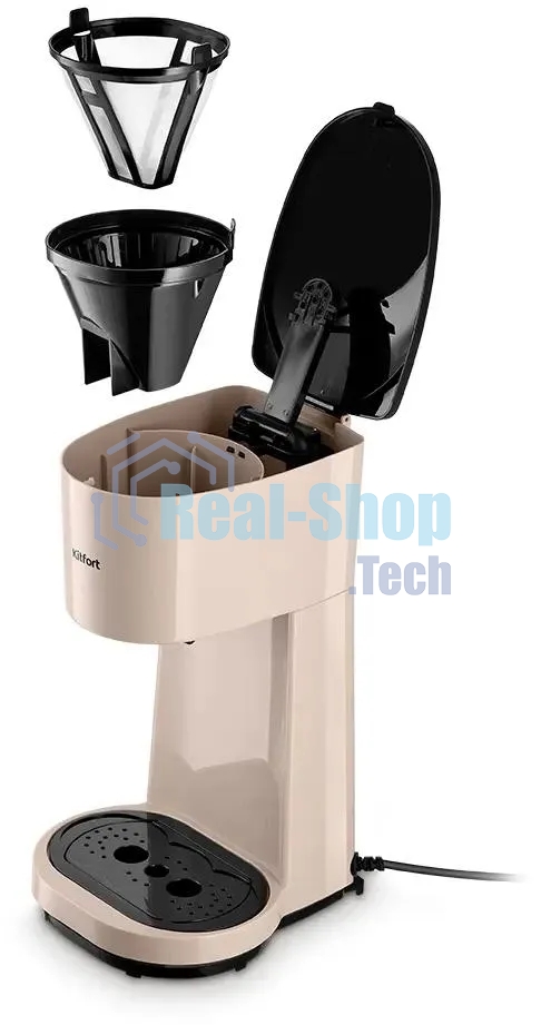 Кофеварка капельная Kitfort КТ-7303 бежевый/черный, исп. кофе - молотый, 0.84 л, 800 Вт.