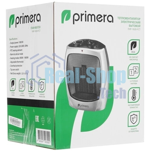 Тепловентилятор Primera FHP-1820-FCT, серебристый, 1800 Вт, 20 м2, термостат