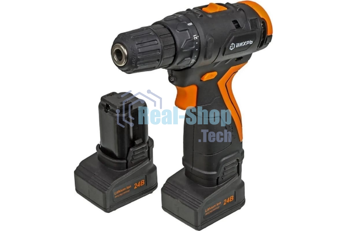 Дрель-шуруповерт аккумуляторная Вихрь ДА-24Л-2К/Б 72/14/24, Аккумуляторная, 24В, 2 АКБ, Кейс