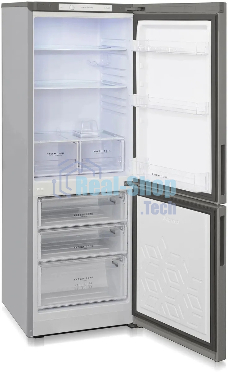 Холодильник Бирюса Б-M6033 металлик двухкамерный 210/100л морозилка снизу