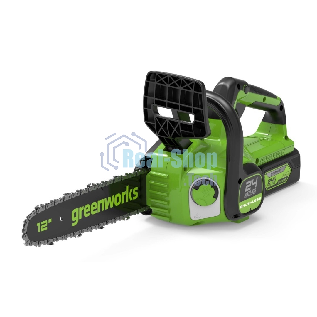 Цепная пила аккумуляторная GreenWorks GD24CS30K4, 24V, 30 см, бесщеточная, c АКБ 4 А·ч и ЗУ (2007007UB)