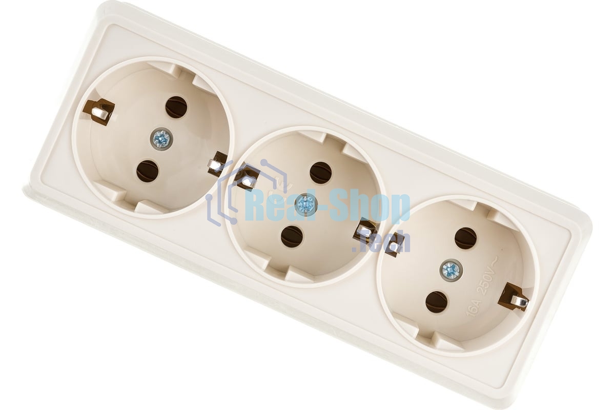 Розетка 3-м ОП Октава 16А РС23-3-ОК с заземл. крем. ИЭК ERO31-K33-16-DC