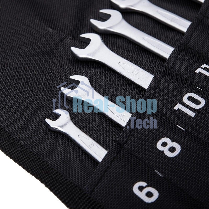 Набор комбинированных гаечных ключей 12 шт Deli DL130012A Спецификация: 6 мм, 8 мм, 10 мм, 11 мм, 12 мм, 13 мм, 14 мм, 15 мм, 17 мм, 19 мм, 22 мм, 24 мм. Матовая хромированная поверхность. Тканевая упаковка.