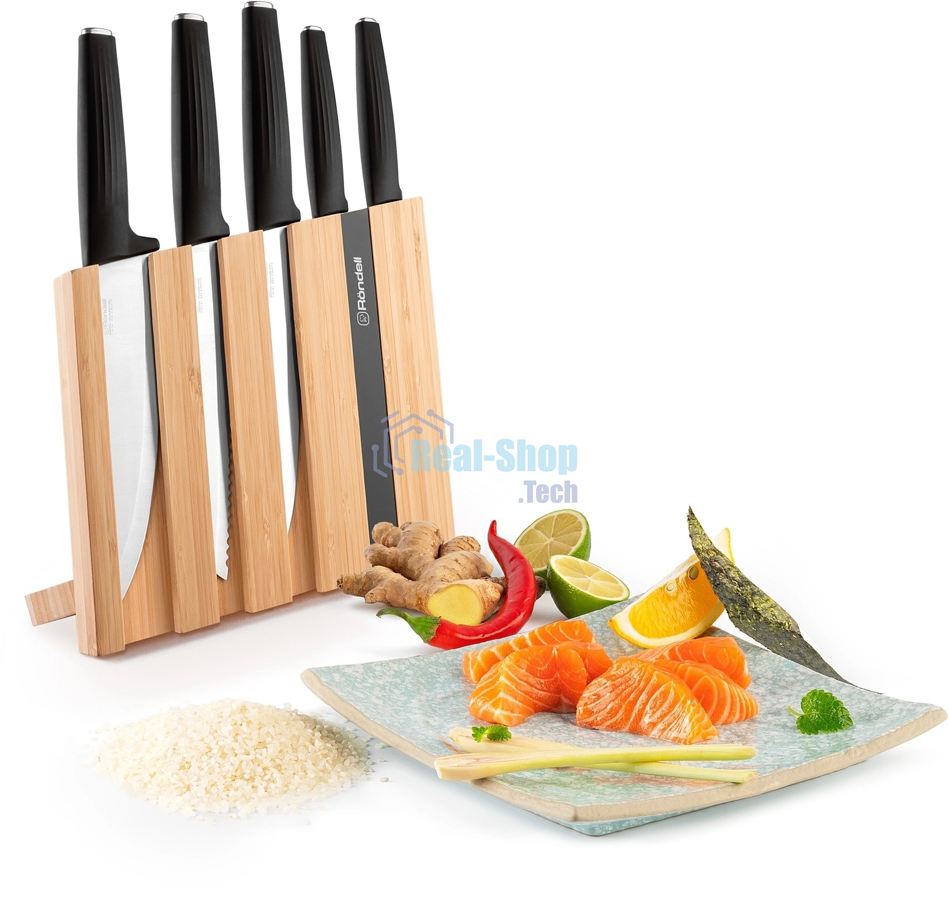 Набор ножей кухонных Rondell RD-1469 компл.: 6 предм. с подставкой разноцветный подар. коробка