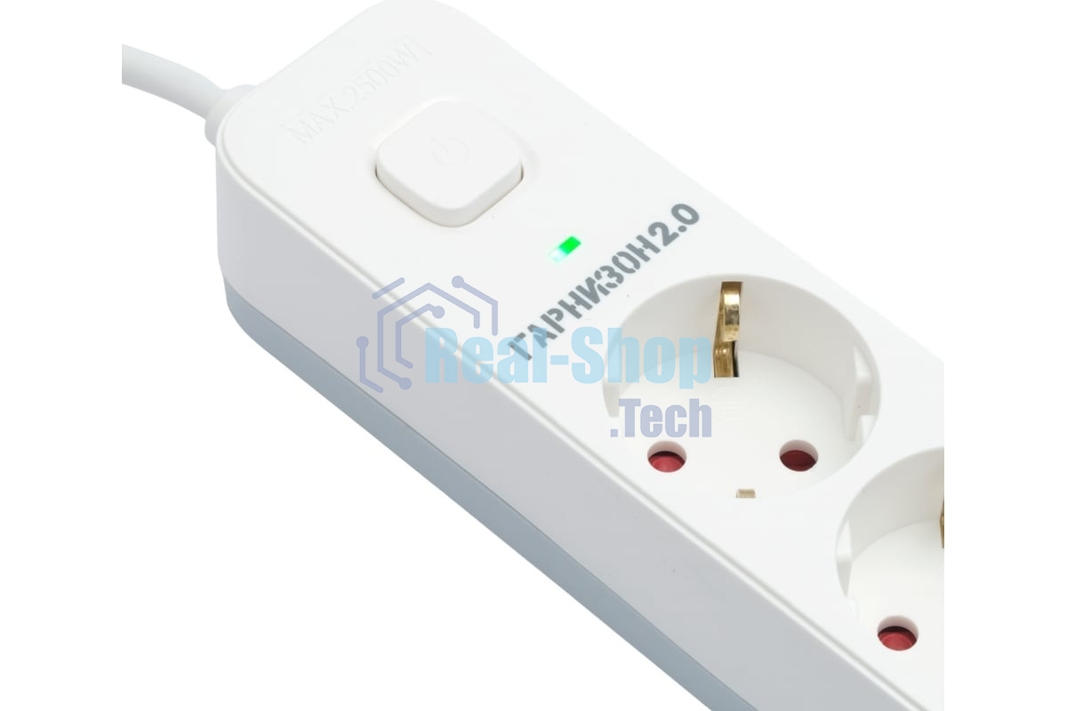 Сетевой фильтр Гарнизон EPS-5-W-2 5р, 2.0, 10А, 2 м, ур.защиты 2+, белый, пакет (21442)