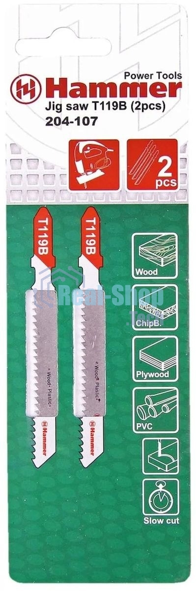 Пилка для лобзика Haммerflex 204-107 JG WD-PL T119B (2pcs) мягк.др\пл, 67мм, шаг 1.9-2.3, HCS, 2шт