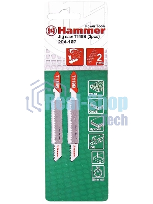 Пилка для лобзика Haммerflex 204-107 JG WD-PL T119B (2pcs) мягк.др\пл, 67мм, шаг 1.9-2.3, HCS, 2шт