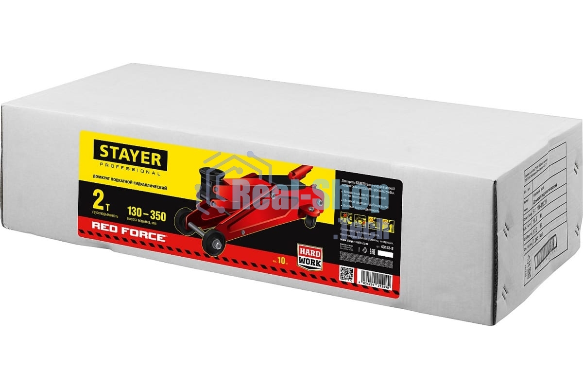 Домкрат STAYER 43153-2 гидравлический подкатной red force 2т 130-350мм