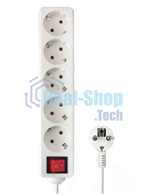 Удлинитель Гарнизон EL-NB-G5-W-3 5р 10А 3 м с выключателем и заземлением, белый