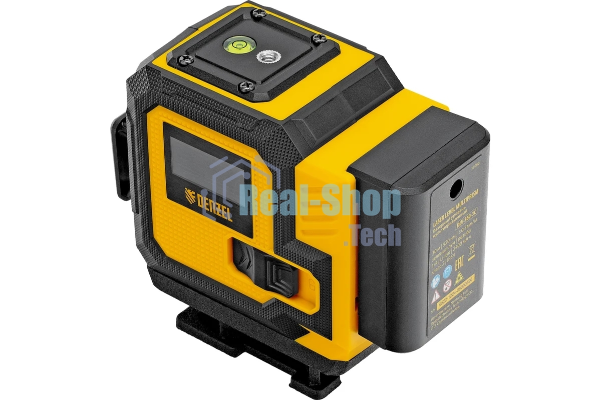 Лазерный уровень мультипризменный Denzel DLV-360-3C, 30 м, зеленый луч, Li-Ion 2,4 Aч, кейс