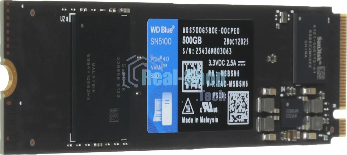 Накопитель SSD 500GB WD Blue SN5100, NVMe, M.2 2280, PCI-E 4x4 R/W - 5600/6600 Mb/s