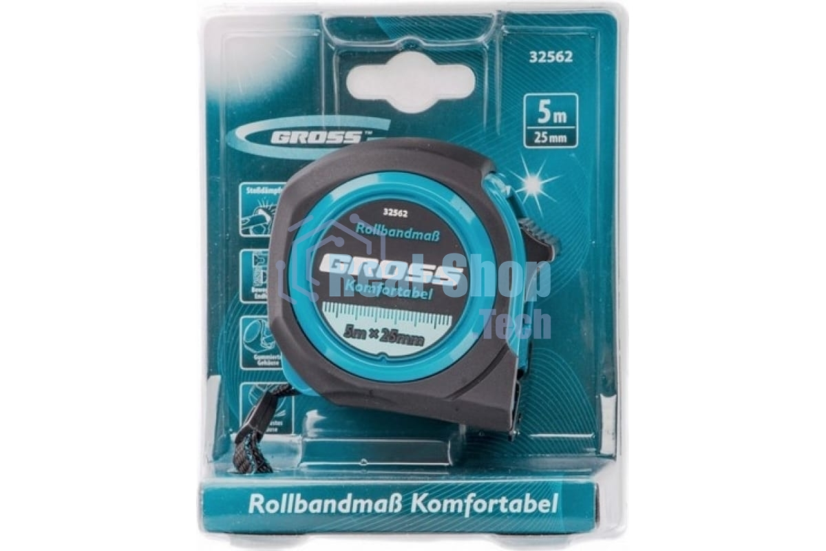 Рулетка Gross Komfortabel, 5 м х 25 мм, обрезиненный корпус