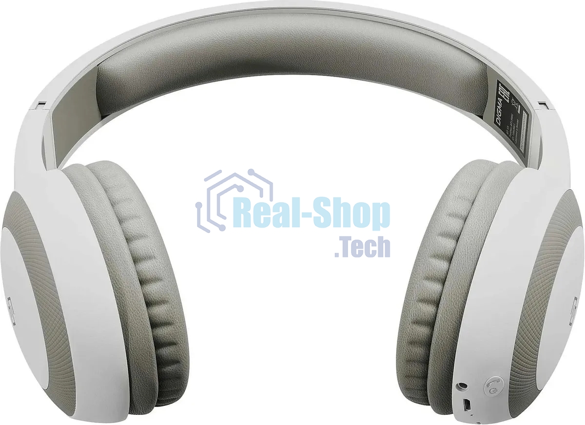 Гарнитура накладные Digma BT-15 беспроводные bluetooth оголовье белый/серый