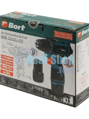 Дрель-шуруповерт Bort BAB-12x2Li-FD, 12 В, 1,5 Ач, 36 Нм, щеточный