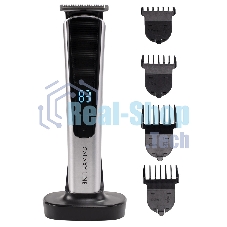 Набор для стрижки Galaxy Line GL 4161, серебристый с черным, время непрерывной работы до 1,5 ч, 2 скорости работы, лезвия из нержавеющей стали, ширина лезвия 39 мм, индикатор заряда аккумулятора в процентах, 4 насадки-расчески (3, 6, 9, 12 мм), USB зарядк