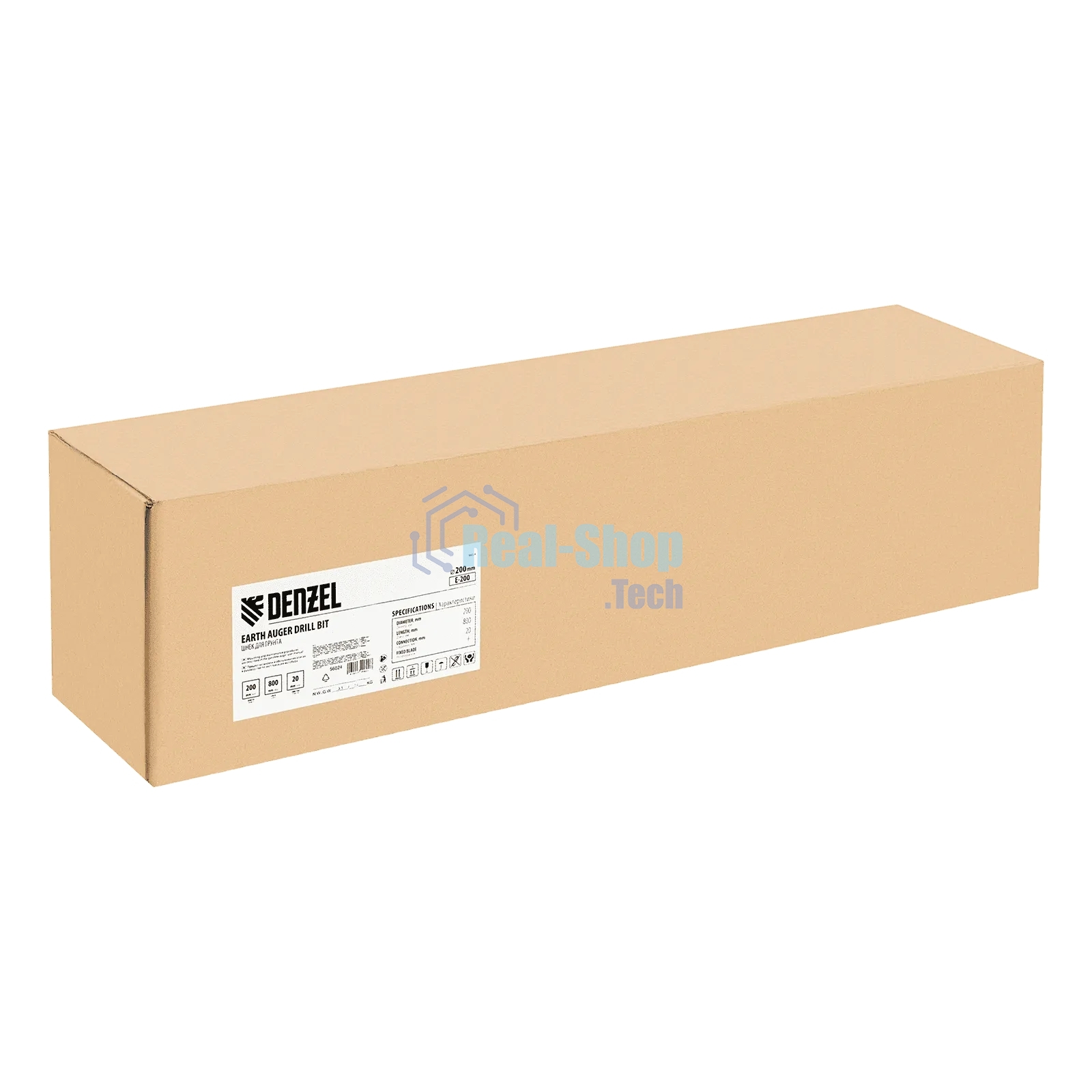 Шнек для грунта Denzel E-200, диаметр 200 мм, длина 800 мм, соединение 20 мм, несъемный нож