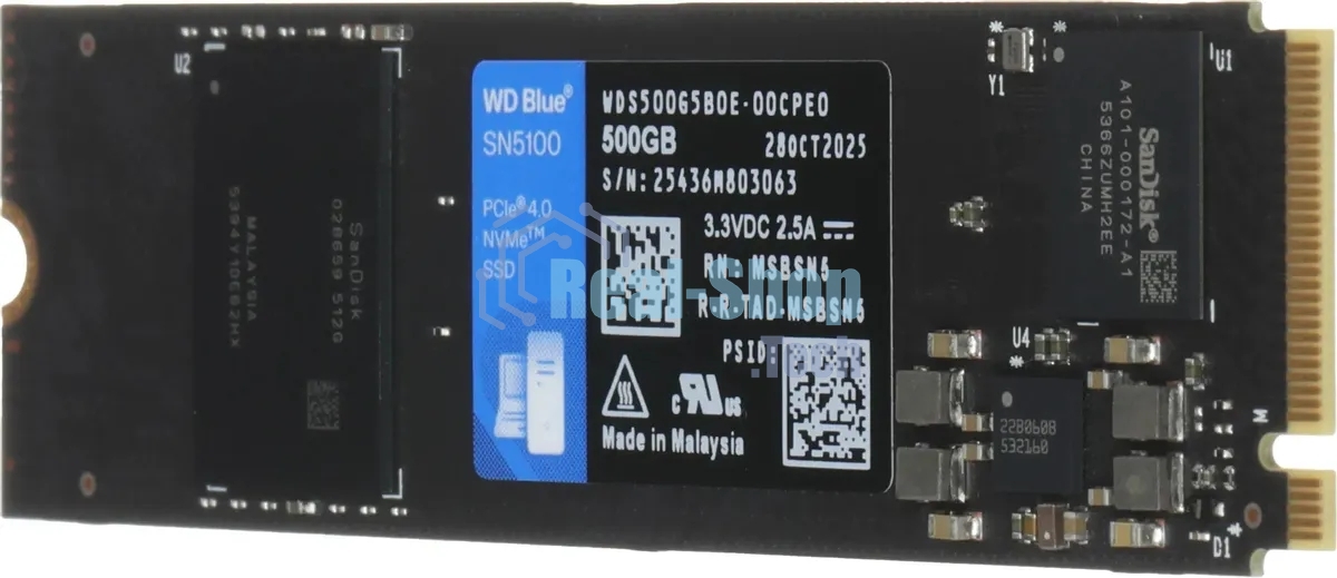 Накопитель SSD 500GB WD Blue SN5100, NVMe, M.2 2280, PCI-E 4x4 R/W - 5600/6600 Mb/s