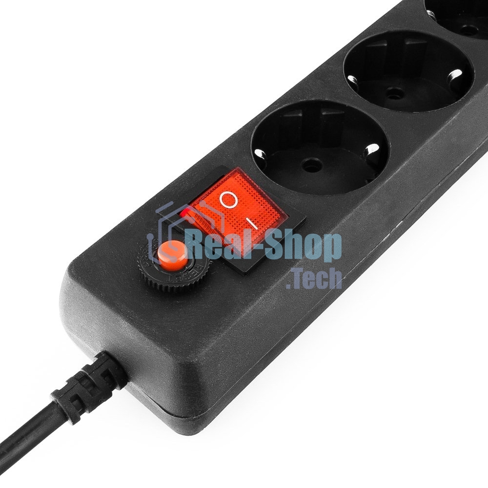 Сетевой фильтр Гарнизон 6 р, 10А, 3 м, ур.защиты 4, черный, пакет