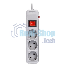 Сетевой фильтр 16А, 3500 Вт, 3 гнезда, без з/ш, с з/к, ПВС 3x1.0, 1,8 м, серый (SBSP-3-18-G)