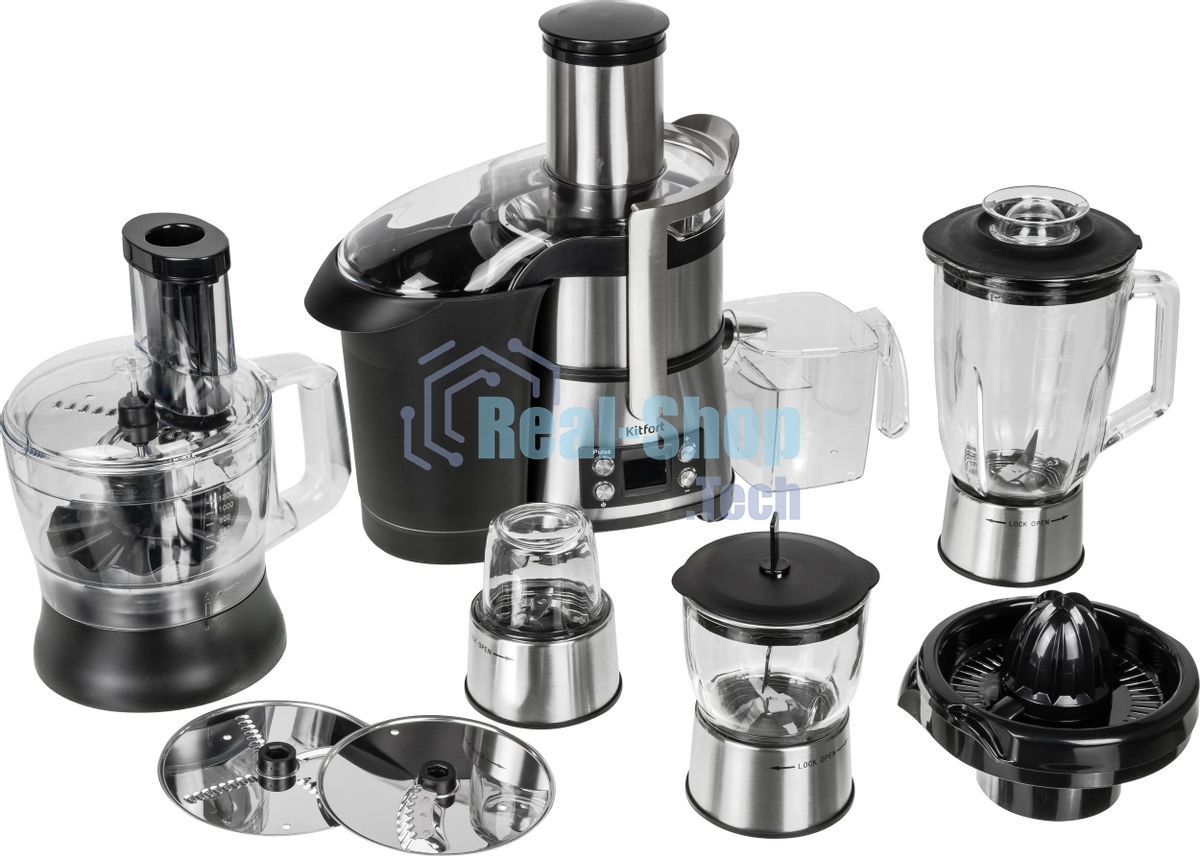 Кухонный комбайн Kitfort KT-1395 800Вт серебристый/черный