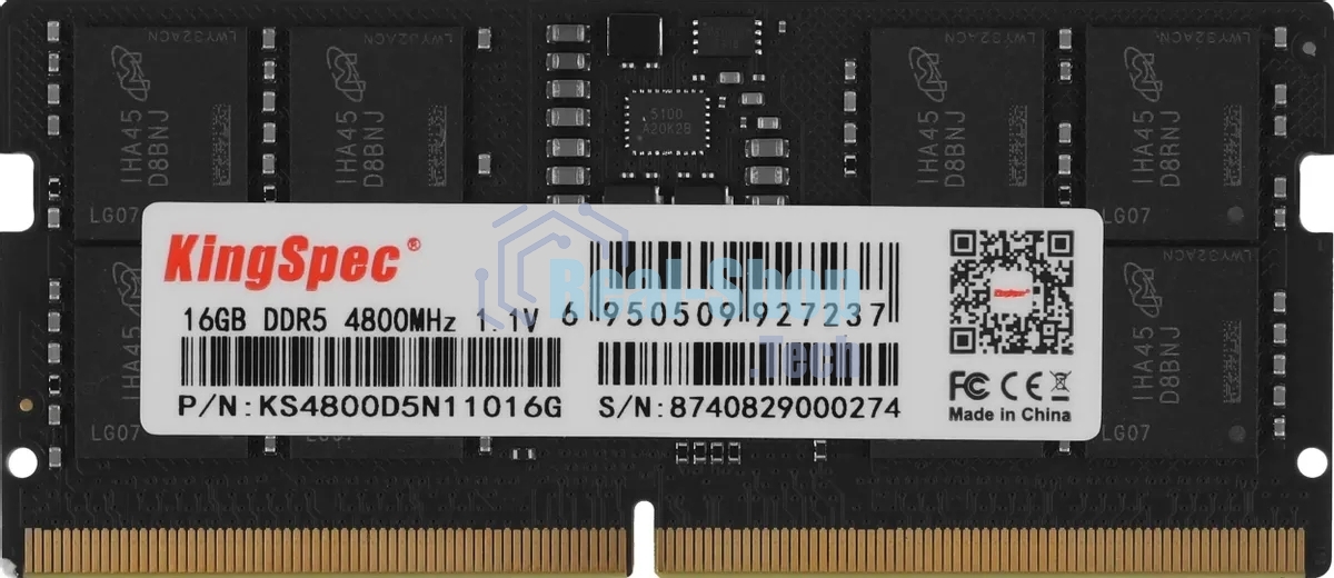 Оперативная память KingSpec DDR5, 16Gb (1x16GB), 4800MHz, CL40 SO-DIMM