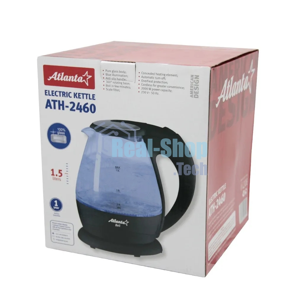 Чайник электрический Atlanta ATH-2460 черный стеклянный