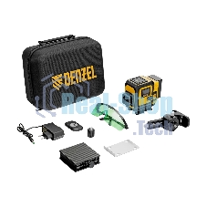 Лазерный уровень мультипризменный Denzel DLV-360-3C, 30 м, зеленый луч, Li-Ion 2,4 Aч, кейс