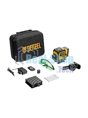 Лазерный уровень мультипризменный Denzel DLV-360-3C, 30 м, зеленый луч, Li-Ion 2,4 Aч, кейс