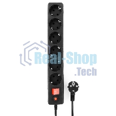 Сетевой фильтр Гарнизон 6 р, 10А, 3 м, ур.защиты 4, черный, пакет