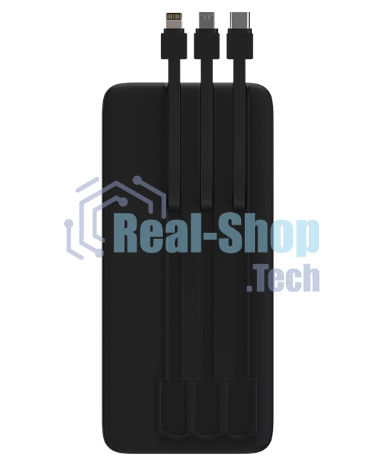 Портативный аккумулятор Maxvi PB10-09 10000 мАч, 2A USB + кабели: Type-C/Lightning/MicroUSB