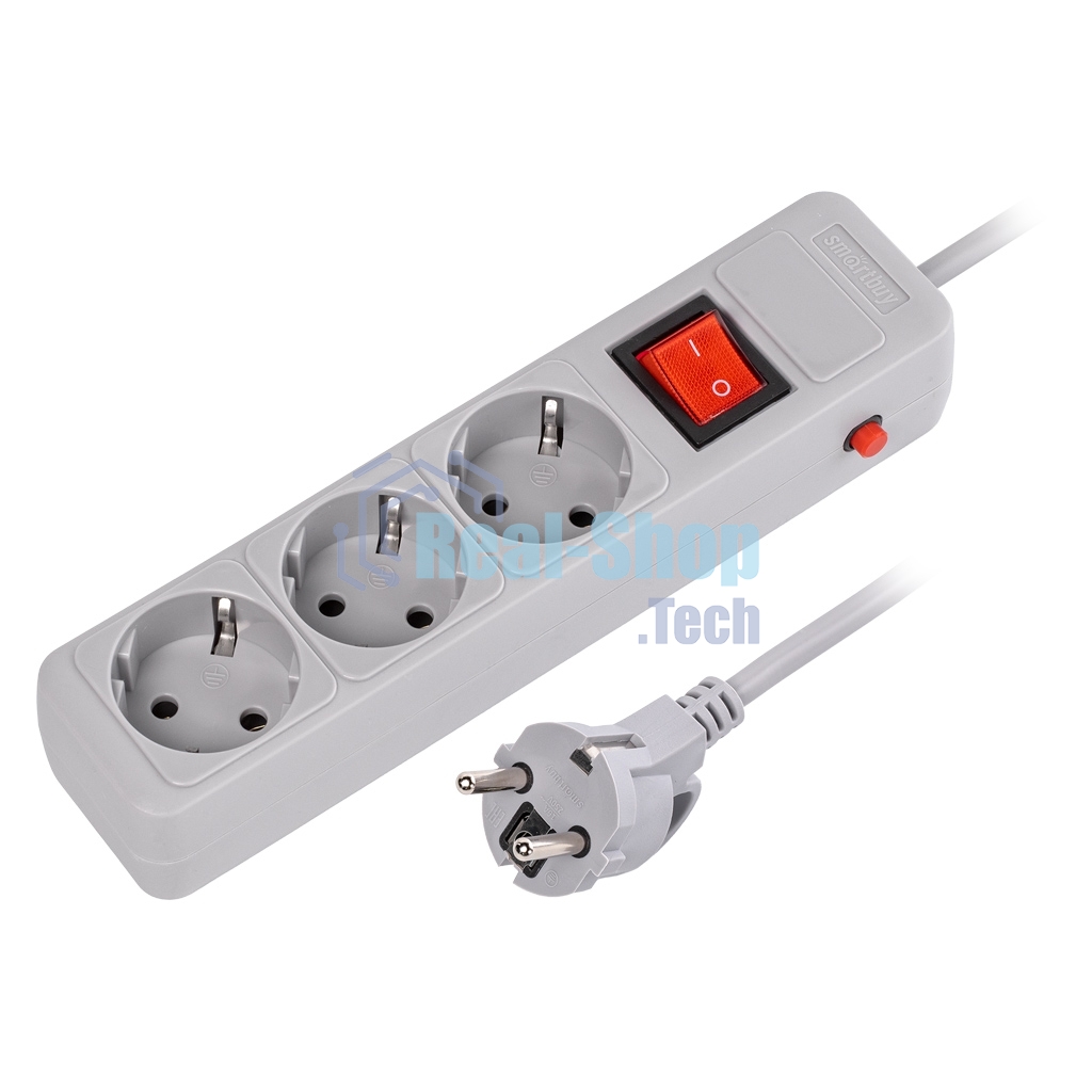 Сетевой фильтр 16А, 3500 Вт, 3 гнезда, без з/ш, с з/к, ПВС 3x1.0, 1,8 м, серый (SBSP-3-18-G)