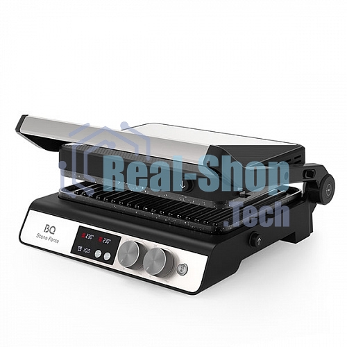 Гриль электрический BQ GR3002 Black-Steel. Мощность:2000 Вт /STONE Non-Stick Мраморное антипригарное покрытие / Съемные панели легкая очистка / 3 в 1 гриль, барбекю, духовка / ГРИЛЬ жарьте стейки и бифштексы ребрышки и крылышки / БАРБЕКЮ обжаривайте ломти
