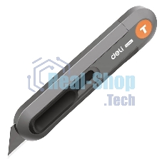 Технический нож Home Series Gray Deli HT4008C Т-образное лезвие с механизмом автоматического возврата, эксклюзивный дизайн, корпус из высококачественного софттач пластика